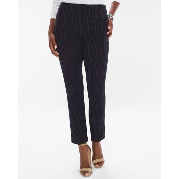 Chico’s Pinstriped Ponte Tapered Ankle Pants SZ 2/12 - Picture 1 of 6